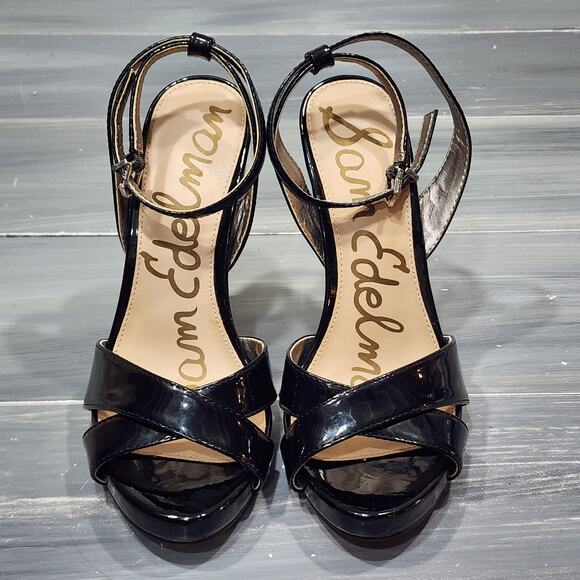 Sam Edelman Eliza Patent Leather Sandals Stiletto Heels Strappy Buckle Size 6 - Picture 5 of 12